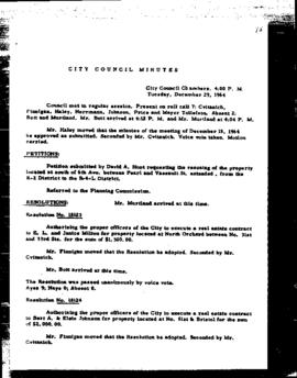 City Council Meeting Minutes, December 29, 1964