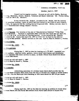 City Council Meeting Minutes, April 1, 1957