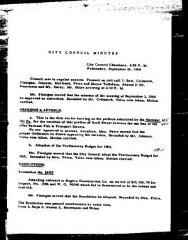 City Council Meeting Minutes, September 16, 1964