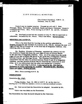 City Council Meeting Minutes, July 31, 1962