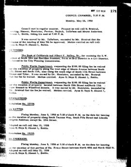 City Council Meeting Minutes, May 12, 1958
