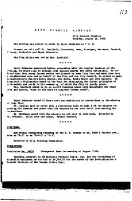 City Council Meeting Minutes, August 18, 1970