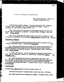 City Council Meeting Minutes, October 30, 1962