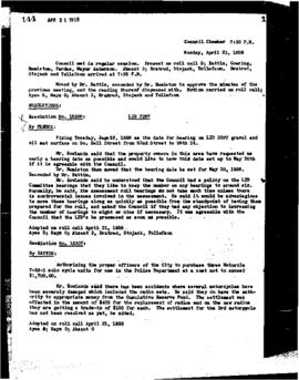 City Council Meeting Minutes, April 21, 1958