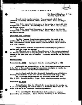 City Council Meeting Minutes, April 18, 1961