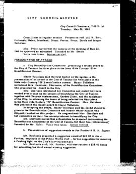 City Council Meeting Minutes, May 22, 1962