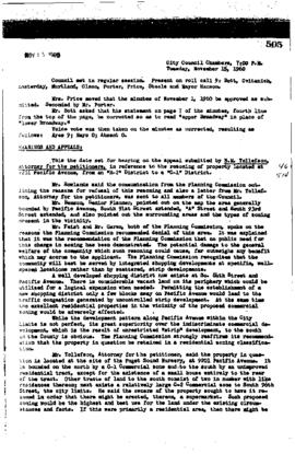City Council Meeting Minutes, November 15, 1960