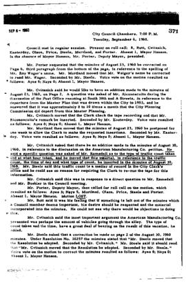 City Council Meeting Minutes, September 6, 1960