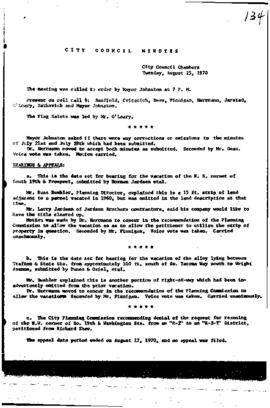 City Council Meeting Minutes, August 25, 1970
