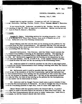 City Council Meeting Minutes, July 7, 1958