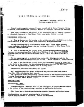 City Council Meeting Minutes, August 2, 1966