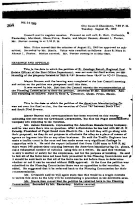 City Council Meeting Minutes, August 30, 1960