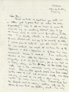 T. Handforth Letter to Stan from October 3rd, 1933