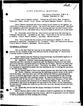 City Council Meeting Minutes, February 14, 1961