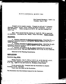 City Council Meeting Minutes, May 8, 1962
