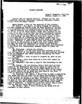 City Council Meeting Minutes, August 11, 1958