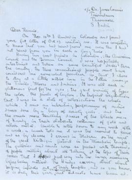 T. Handforth letter to Nannie from India dated 1938