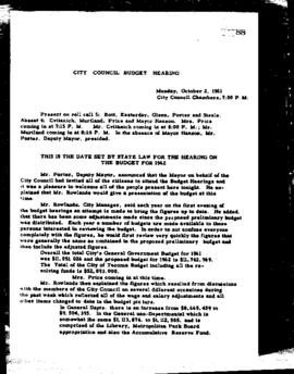City Council Meeting Minutes, October 2, 1961