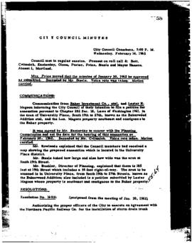 City Council Meeting Minutes, February 14, 1962