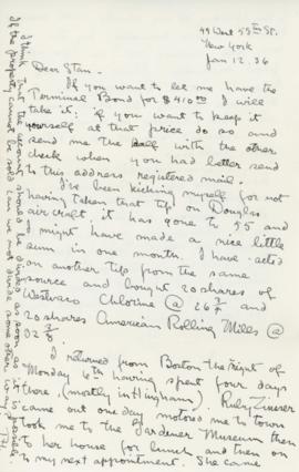 T. Handforth letter to Stan dated January 12th, 1936