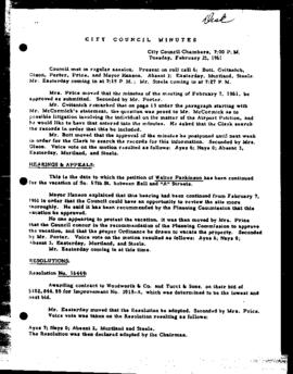 City Council Meeting Minutes, February 21, 1961
