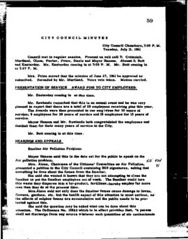 City Council Meeting Minutes, July 11, 1961
