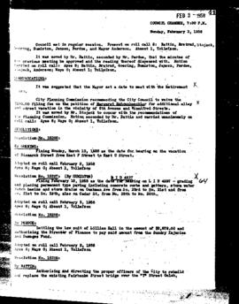 City Council Meeting Minutes, February 3, 1958