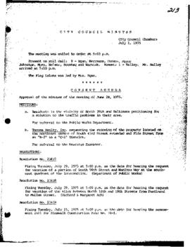 City Council Meeting Minutes, July 1, 1975
