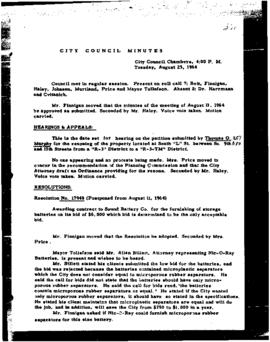 City Council Meeting Minutes, August 25, 1964
