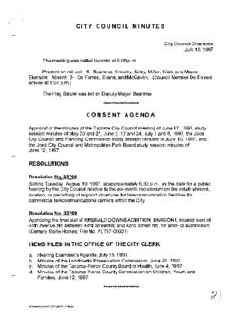 City Council Meeting Minutes, July 15, 1997