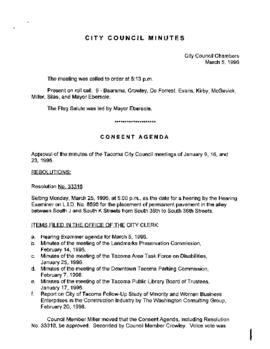 City Council Meeting Minutes, March 5, 1996