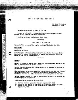 City Council Meeting Minutes, September 27, 1988