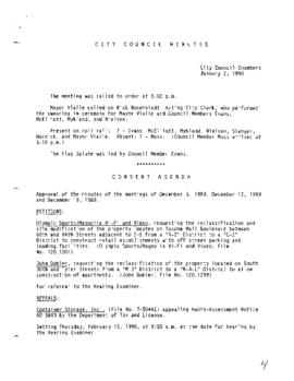 City Council Meeting Minutes, January 2, 1990