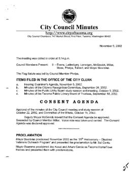 City Council Meeting Minutes, November 5, 2002