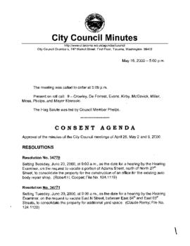 City Council Meeting Minutes, May 16, 2000