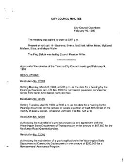 City Council Meeting Minutes, February 16, 1993