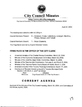 City Council Meeting Minutes, April 20, 2004