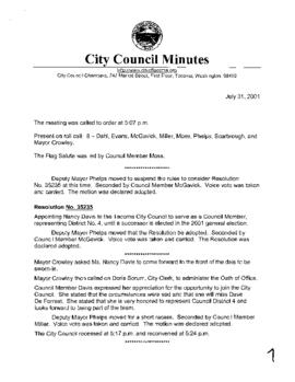 City Council Meeting Minutes, July 31, 2001