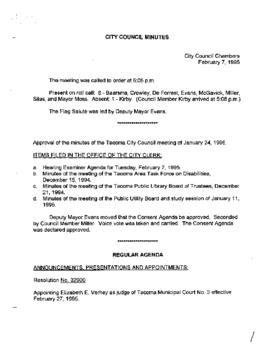 City Council Meeting Minutes, February 7, 1995
