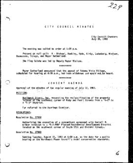 City Council Meeting Minutes, July 26, 1983