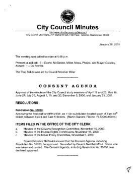 City Council Meeting Minutes, January 30, 2001