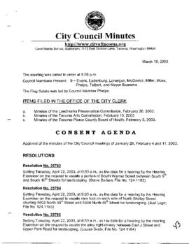 City Council Meeting Minutes, March 18, 2003