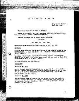 City Council Meeting Minutes, April 29, 1986