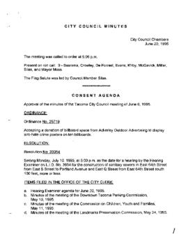 City Council Meeting Minutes, June 20, 1995