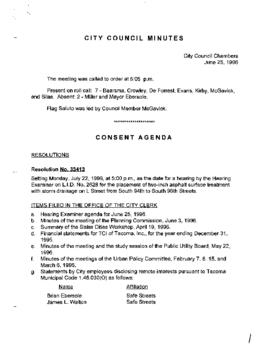 City Council Meeting Minutes, June 25, 1996