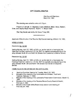 City Council Meeting Minutes, March 23, 1993