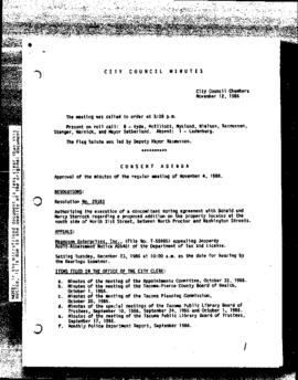 City Council Meeting Minutes, November 12, 1986
