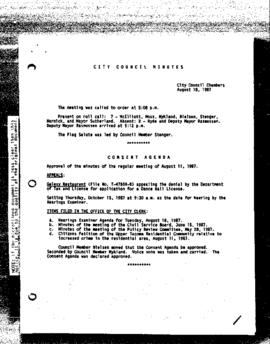 City Council Meeting Minutes, August 18, 1987