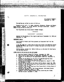 City Council Meeting Minutes, September 24, 1985