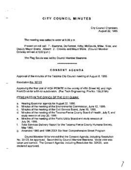 City Council Meeting Minutes, August 22, 1995